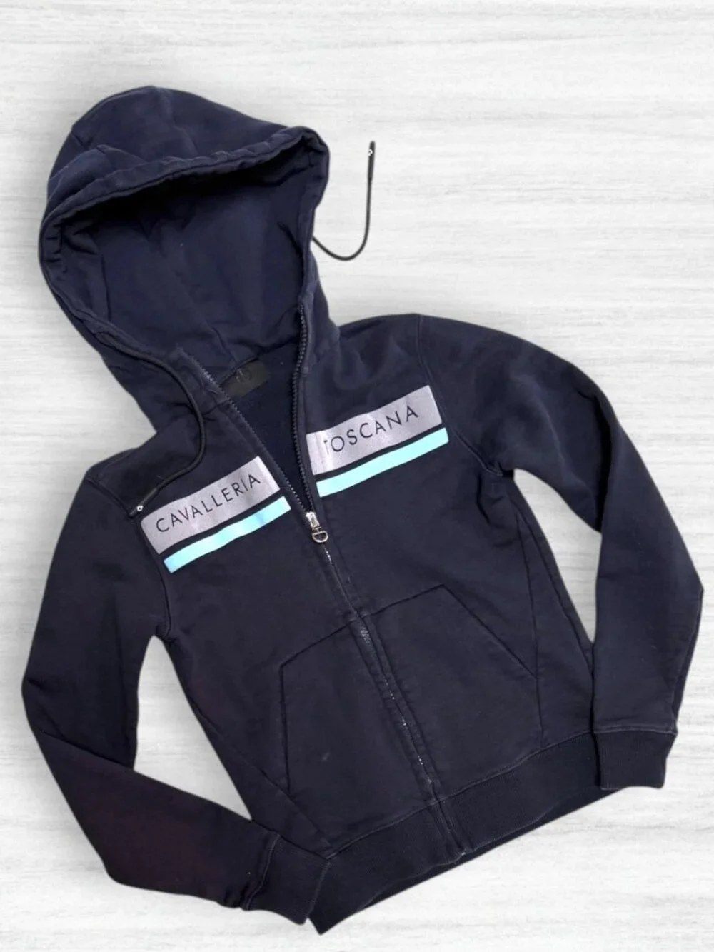 Cavalleria Toscana Navy Full Zip Equestrian Hoodie Sweatshirt Girls 10 Italy